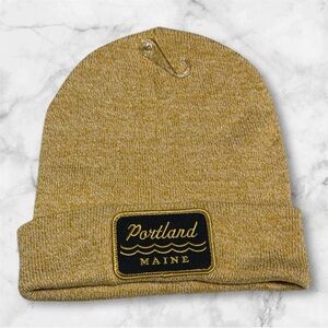 Techstyles Tan Yellow Beanie with Portland Maine Patch one size Unisex